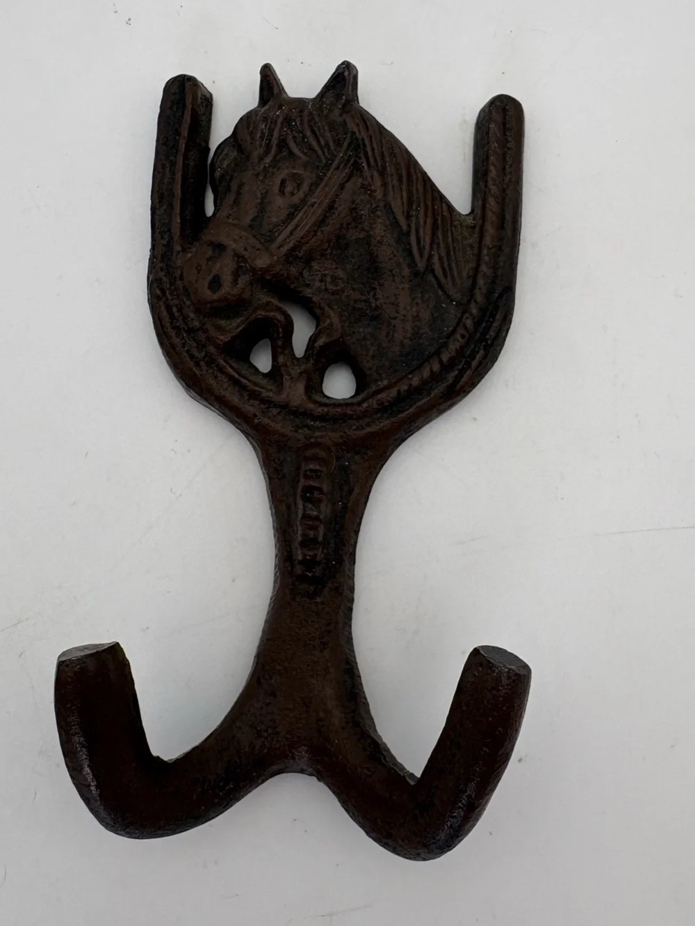 Vintage Heavy Cast Iron Horse and Horse Shoe Two-Prong Wall Hook
